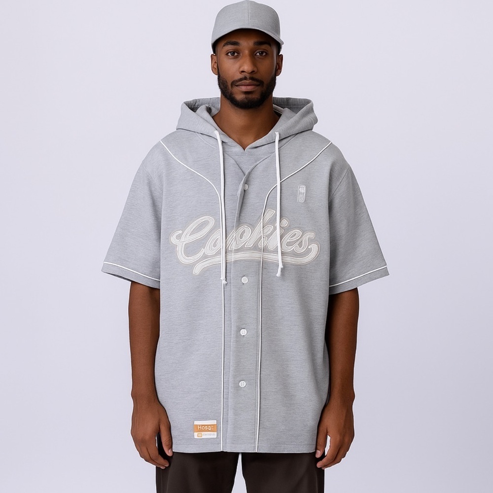 Cookies Men’s Hoodie XL Short-Sleeve Baseball Jersey Gray Streetwear Activewear